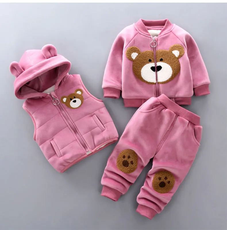 Kids 3pcs Sport Suits Winter Clothes Cartoon Baby Boys Tracksuit Children Girls Hoodie Sets Toddler Casual Thick Costumes 0-4Y