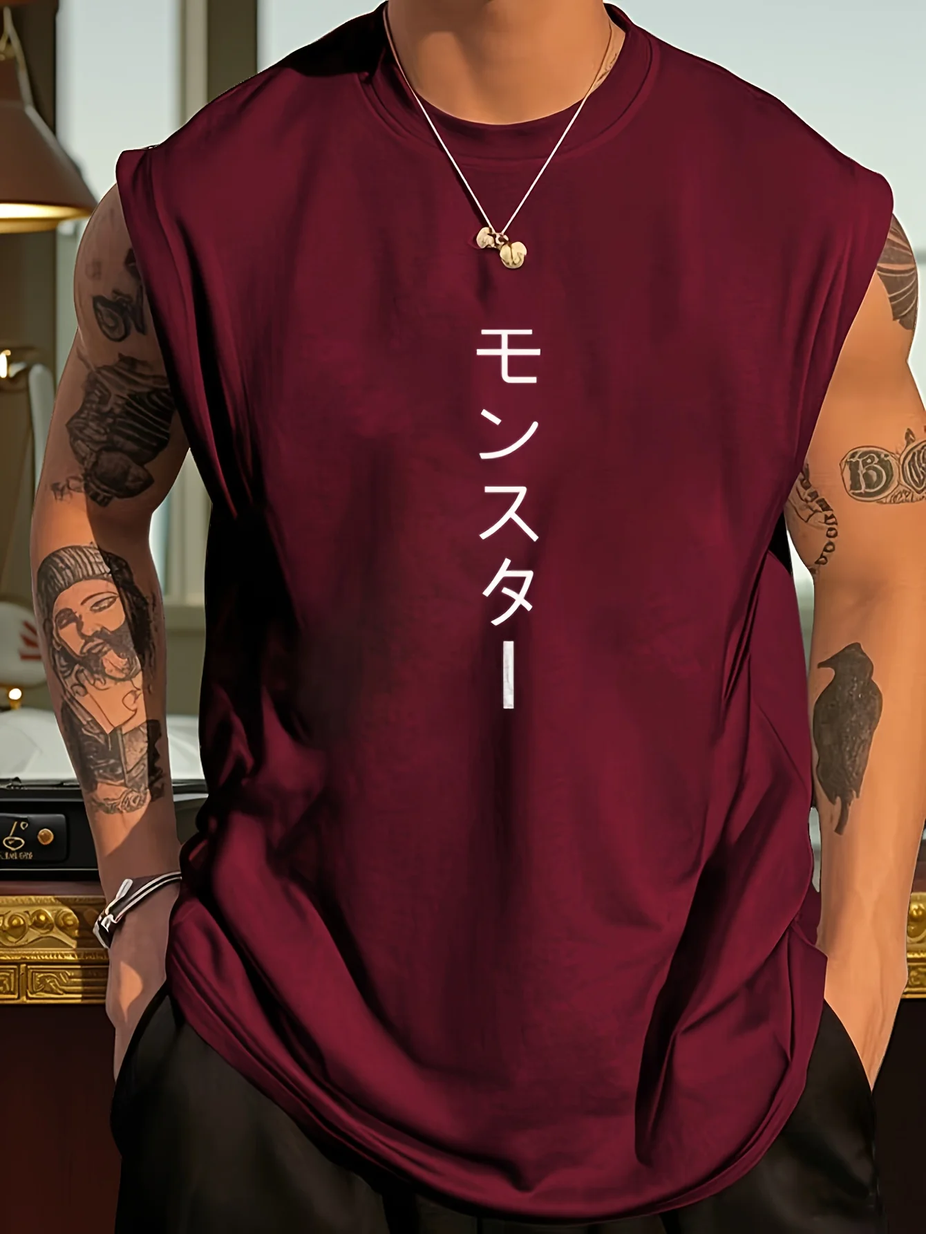 100% pure cotton summer men's fashionable casual loose American trend Japanese Monster printed sleeveless vest