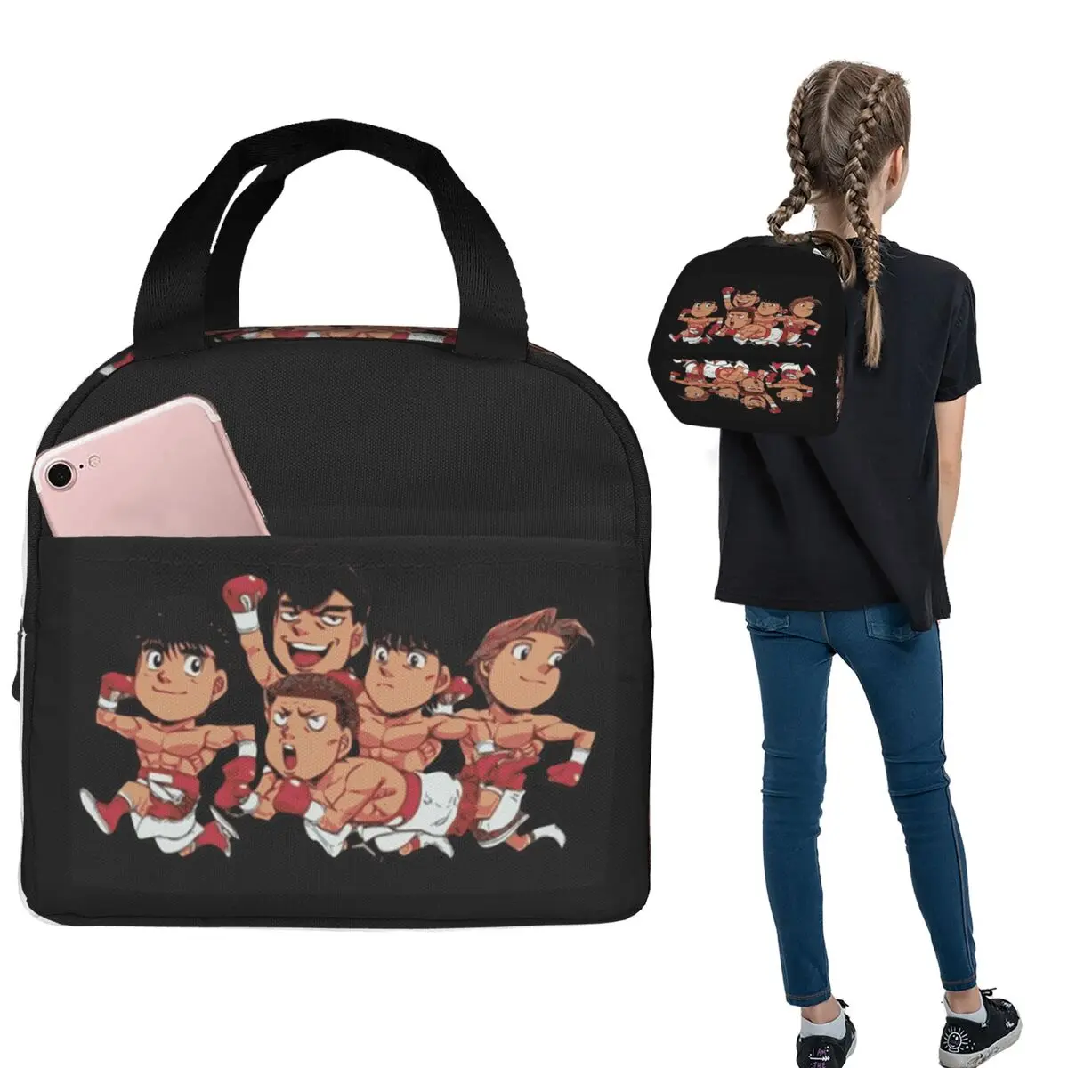 

Chibi Hajime No Ippo Lunch Bags Insulated Bento Box Waterproof Lunch Tote Resuable Cooler Thermal Bag for Woman Student Work