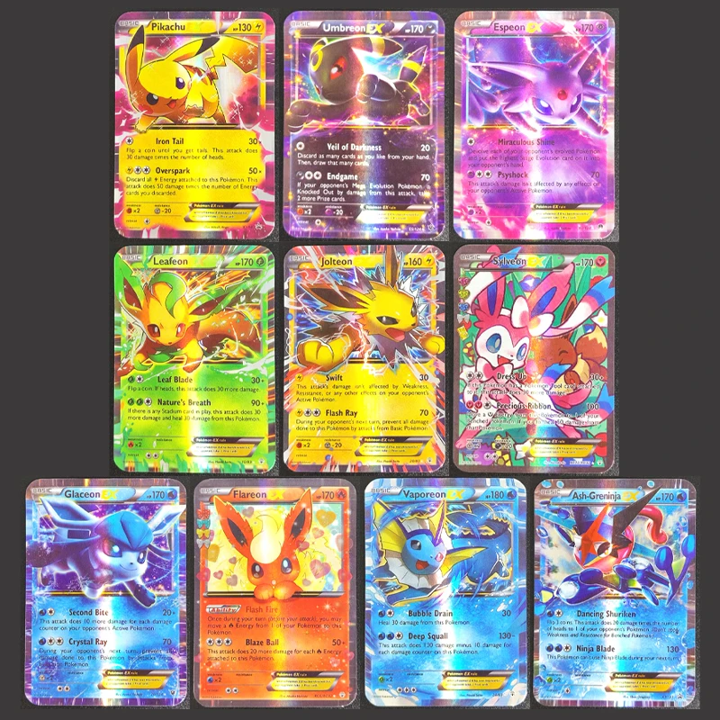 

10PCS/Set DIY PTCG English Pikachu Umbreon Sylveon Espeon Vaporeon Glaceon Jolteon Leafeon EX Hobby Collection Card Toy