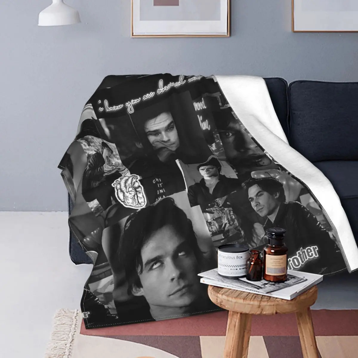 Damon Salvatore The Vampire Diaries Flannel Throw Blanket Blanket for Bed Bedroom Soft Bedroom Quilt