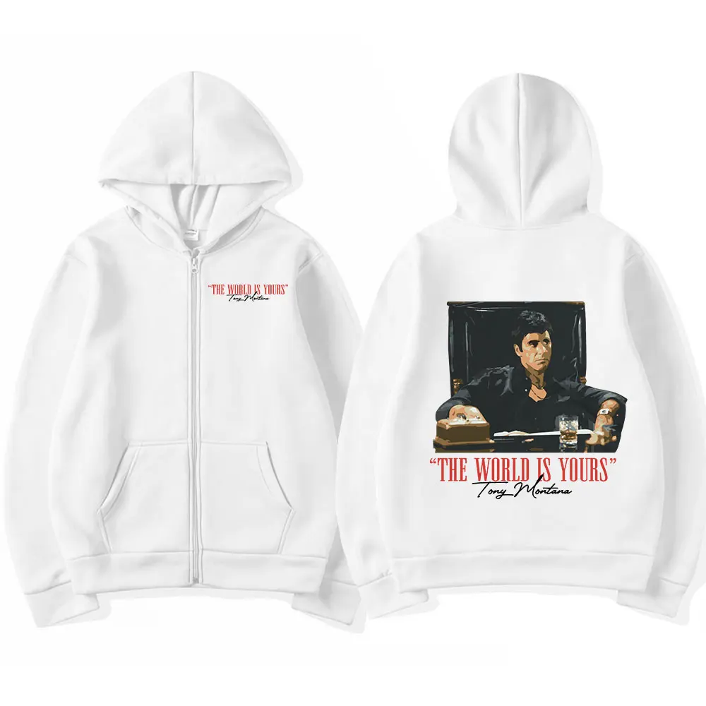 Classic Movie Scarface Zipper Hoodies The World Is Yours Tony Montana Al Pacino Zip Up Hooded Sweatshirt Men Women Gothic Jacket