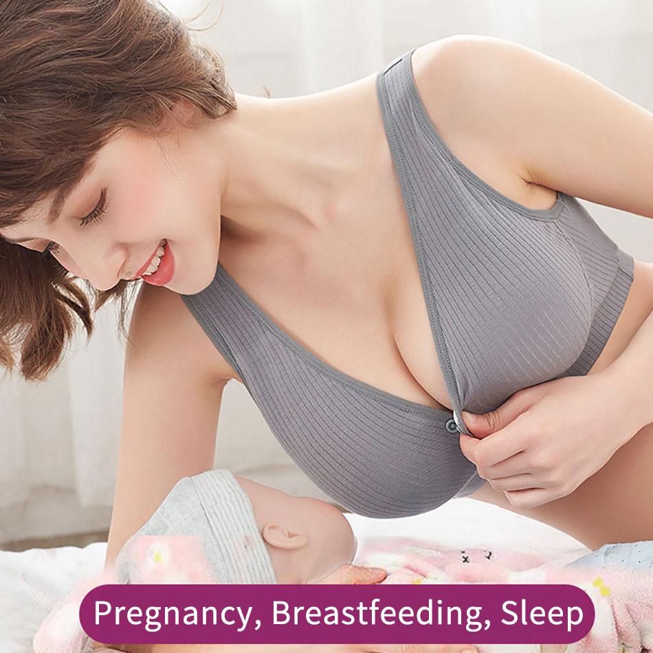  Pregnant Women Cotton Vest Style Non Steel Ring Front Open Button Solid Color Feeding Bra Women Breastfeeding Bra 