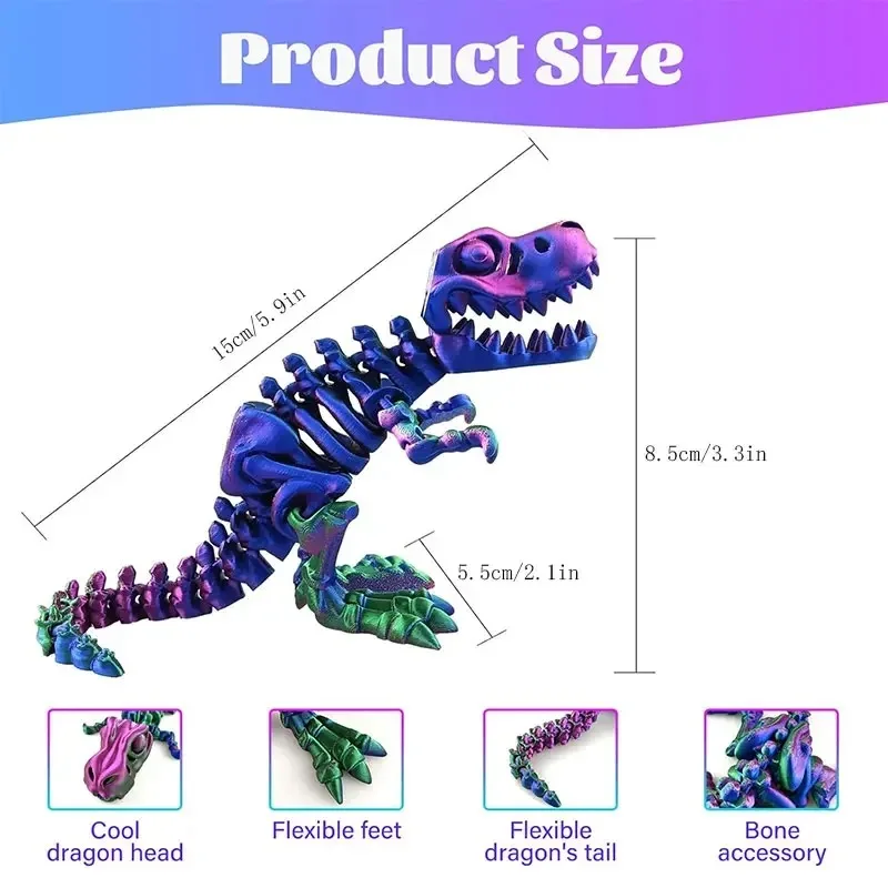 Dinosaurier-Skelett, 15 cm, 3D-Druck, Tyrannosaurus Rex, Transformationsfigur, Actionfiguren, Geschenk, Kunsthandwerk, Kinderspielzeug