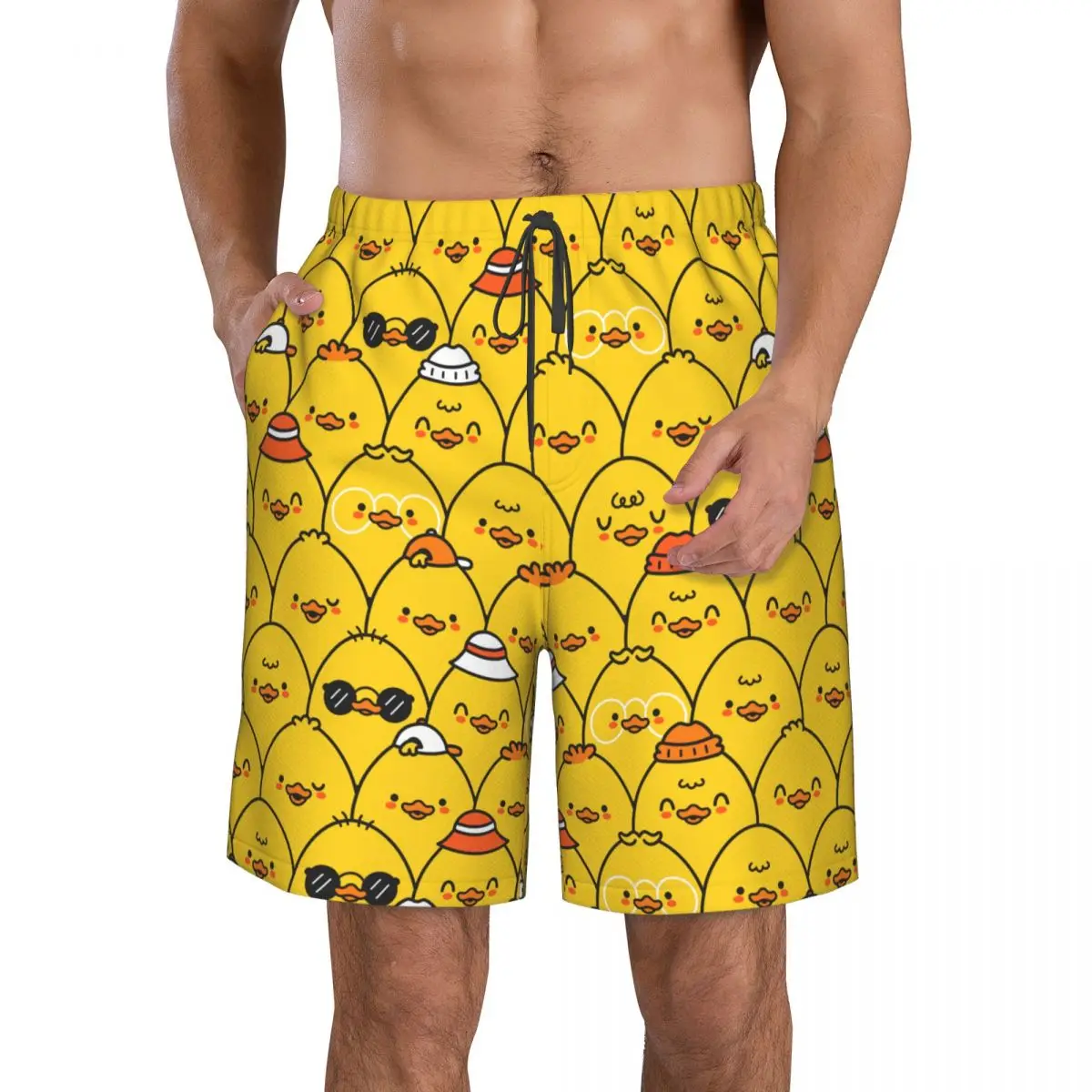 Cute Funny Ducks Cartoon Board Shorts For Men Summer Beachwear Kawaii Happy Ducks Duck Board Shorts Fast Dry Trunks