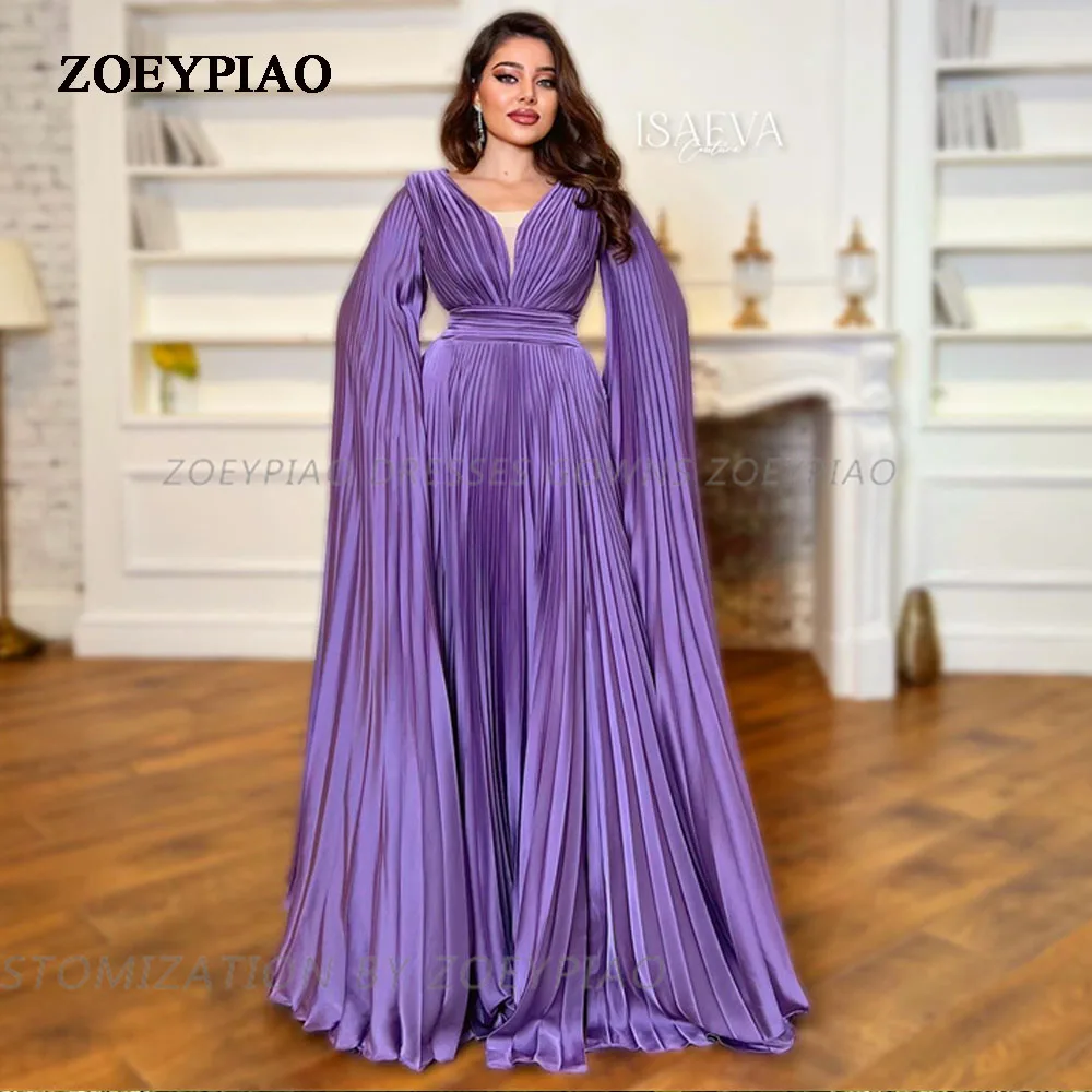 Purple Long Sleeves Jackets Prom Dresses for Saudi Arabia Women V Neck Custom فساتين للحفلات الراقصة Celebrity Evening Gowns