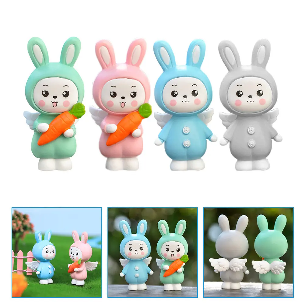 

4Pcs Cartoon Bunny Statues Angel Rabbit Crafts Easter Garden Decoration Small Rabbit Sculpture Yard Ornament Bunny Statue