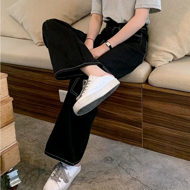 Jeans in vita elastica Donna Popolare più spesso caldo alla moda Street Baggy Pantaloni in denim a gamba larga Fidanzato Tasche estetiche Design Ins