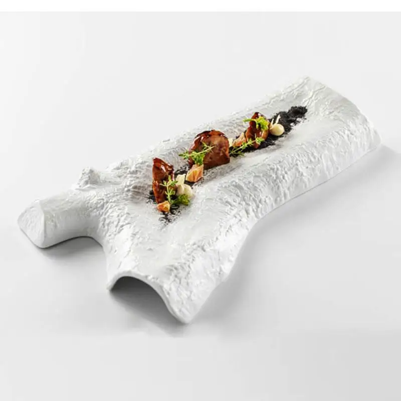 Pure White Special-shaped Restaurant Plate Tree Branch-shaped Ceramic Molecular Cooking Tableware 14 Inches