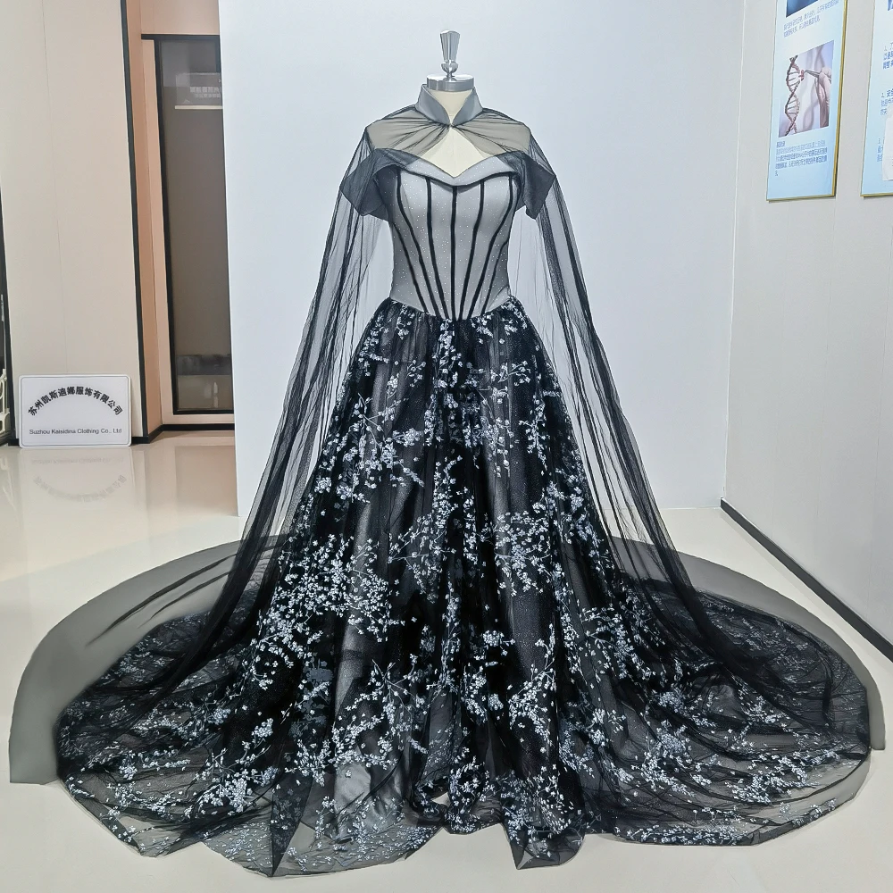 

Gorgeous Appliques Chapel Train Cape Off the Shoulder Evening Dress Sleeveless Luxury Ball Gown For Elegant Princess 2024