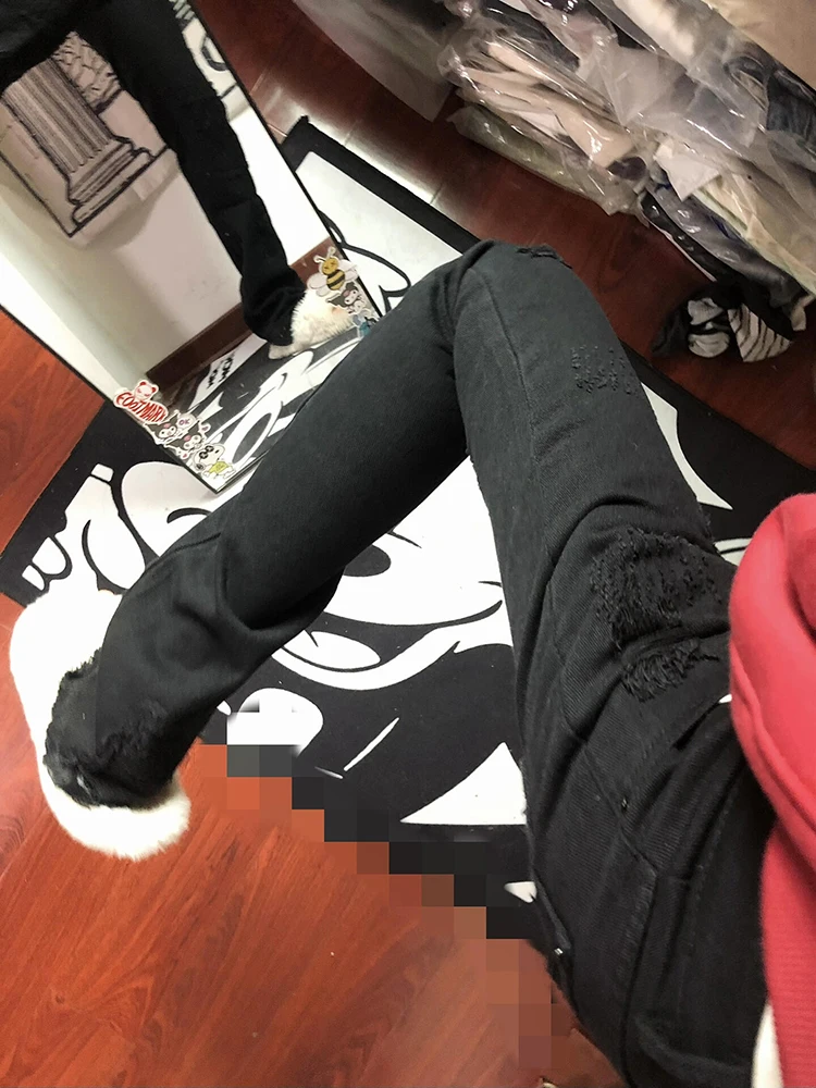 PBAP Destroyed Frauen Gerade Jeans Plus Größe Raw Edge Feste Beiläufige Taschen Cleanfit Niedrige Taille Lange Hosen Hip Hop Streetwear