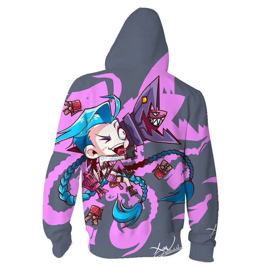 Anime Arcane League Jinx Hoodies 3D Printing Mens Women Cartoon Tracksuit Sweatshirt Long Sleeve Pullover Man Sweatshirts