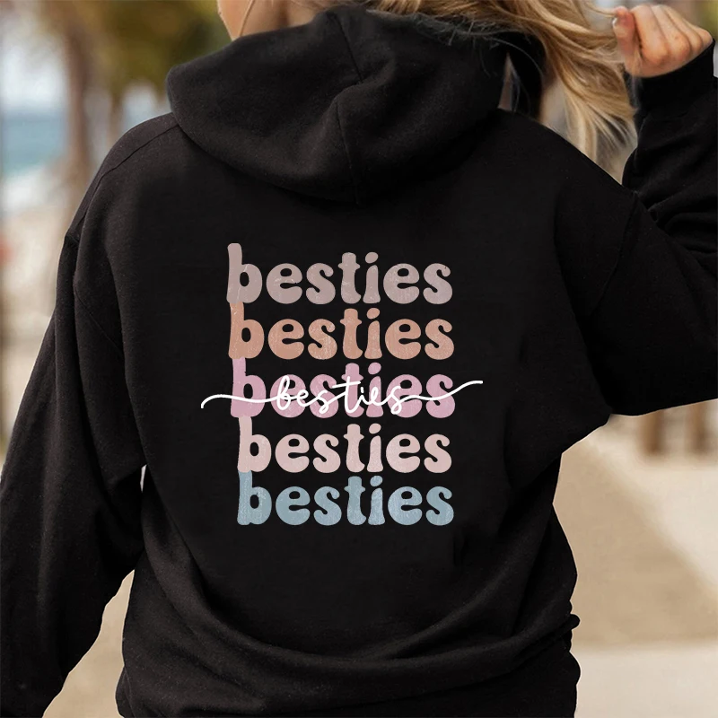 Besties Women Casual Hoodies Autumn Zip Up Oversized Sweatshirts Harajuku Long Sleeve Hooded Jackets Coat Best Friend BFF Hoodie