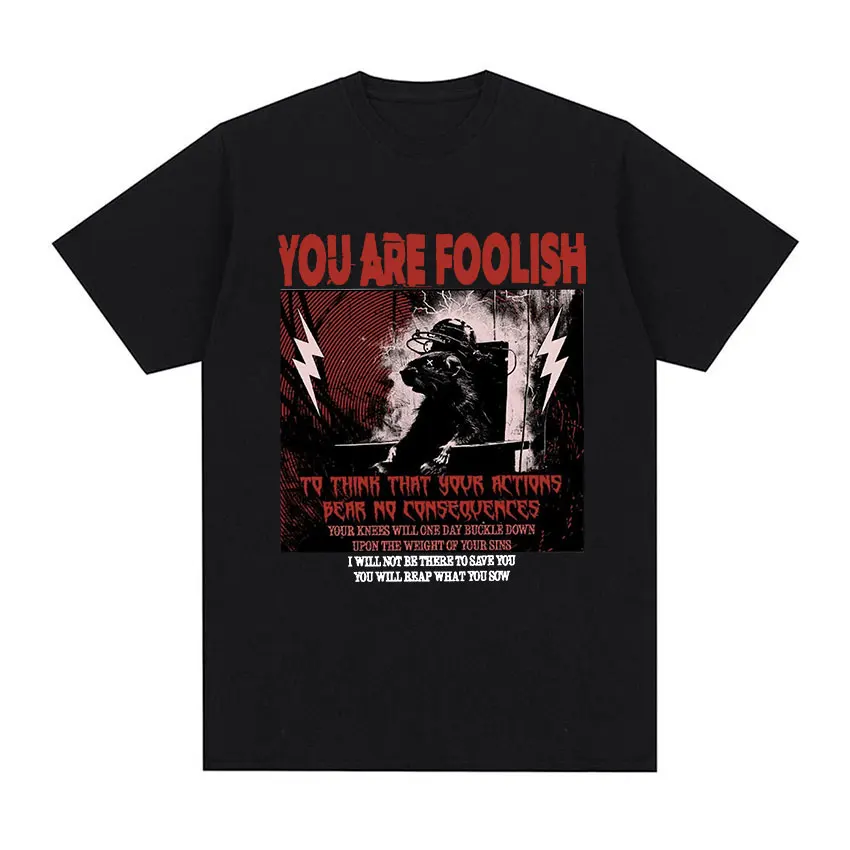 Retro You Are Foolish Electric Rat Funny Graphic T Shirts Men's Fashion High Quality Oversized Cotton T-shirt Gothic Streetwear