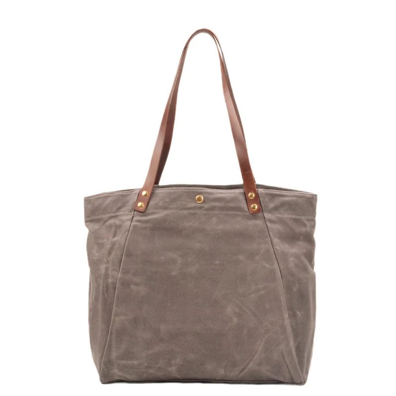 waterproof soft wax canvas women's handbag, shoulder bag, men's large-capacity pleated tote bag, shopping bag