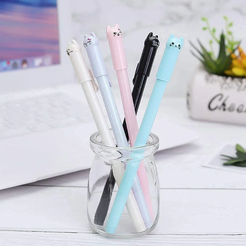 

60 Pcs Girl Kawaii Cat 0.5 Mm Gel Pens Black Ball Point Pens Set for School Office Supplies Accessories Back To School