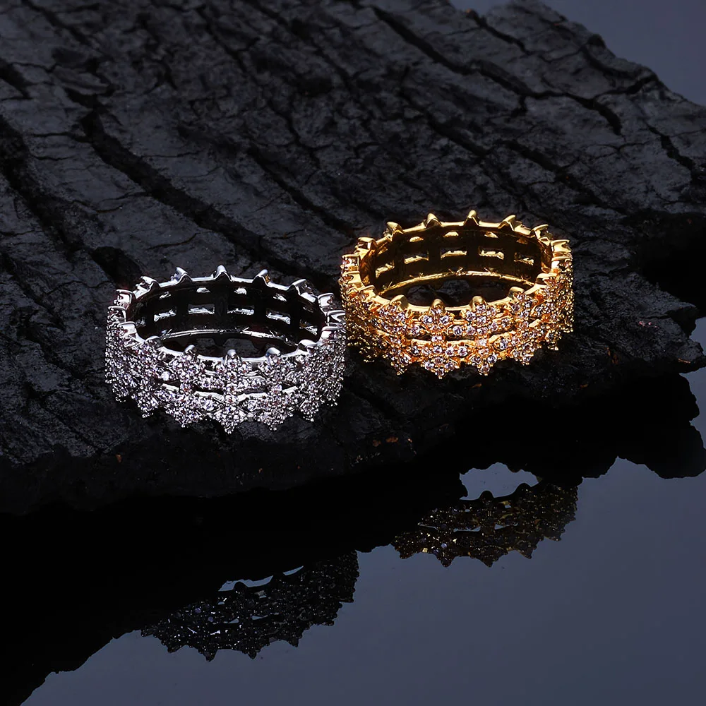 

New 8mm Diamond Ring Sparkling Double Row Cross Design Women's Platinum Plated Fashion Ring Men's Gift