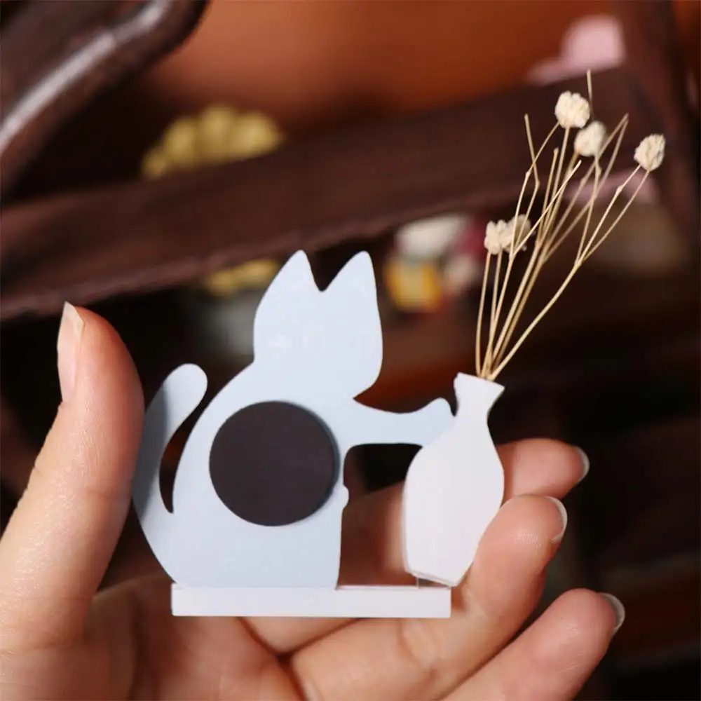 Creative Cat Refrigerator Magnet Cartoon Acrylic Cat Hair Collector Black Cat Pushing Magnetic Base Fridge Magnet Vase Decor