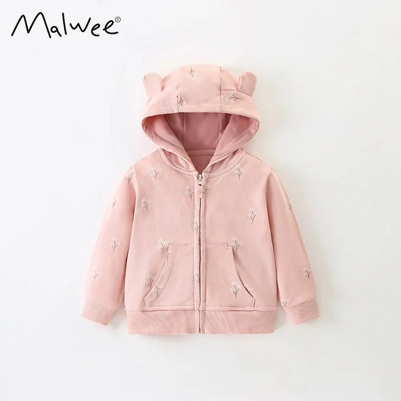 Malwee pure cotton 2025 new warm children's cardigan sweatshirt unique Zippered pockets design versatile casual cute baby top's