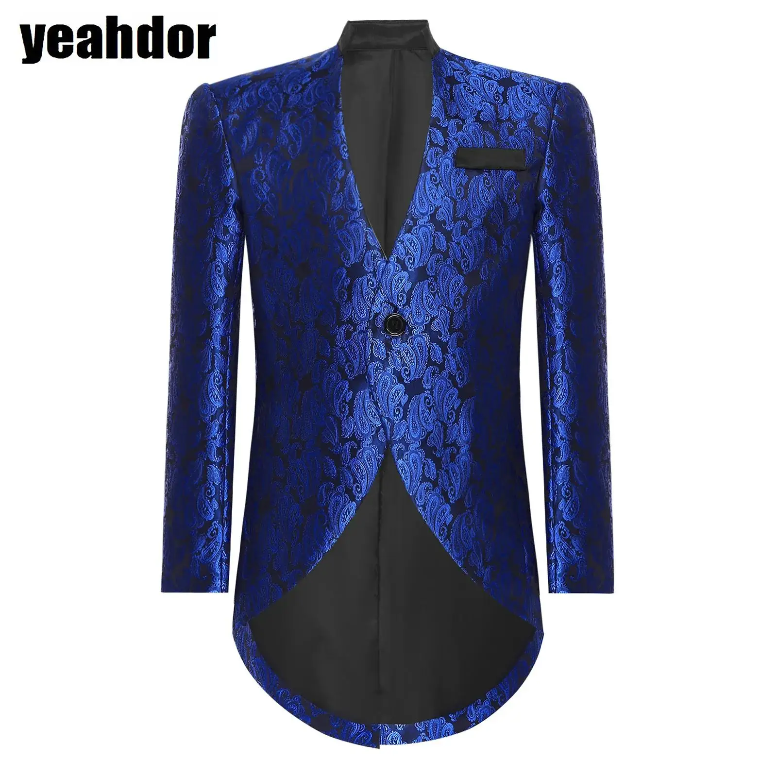 

Boys Gentlemen Jacquard Blazer Coat Long Sleeve Stand Collar Formal Suit Gothic Steampunk Tailcoat Jacket Banquet Wedding Party