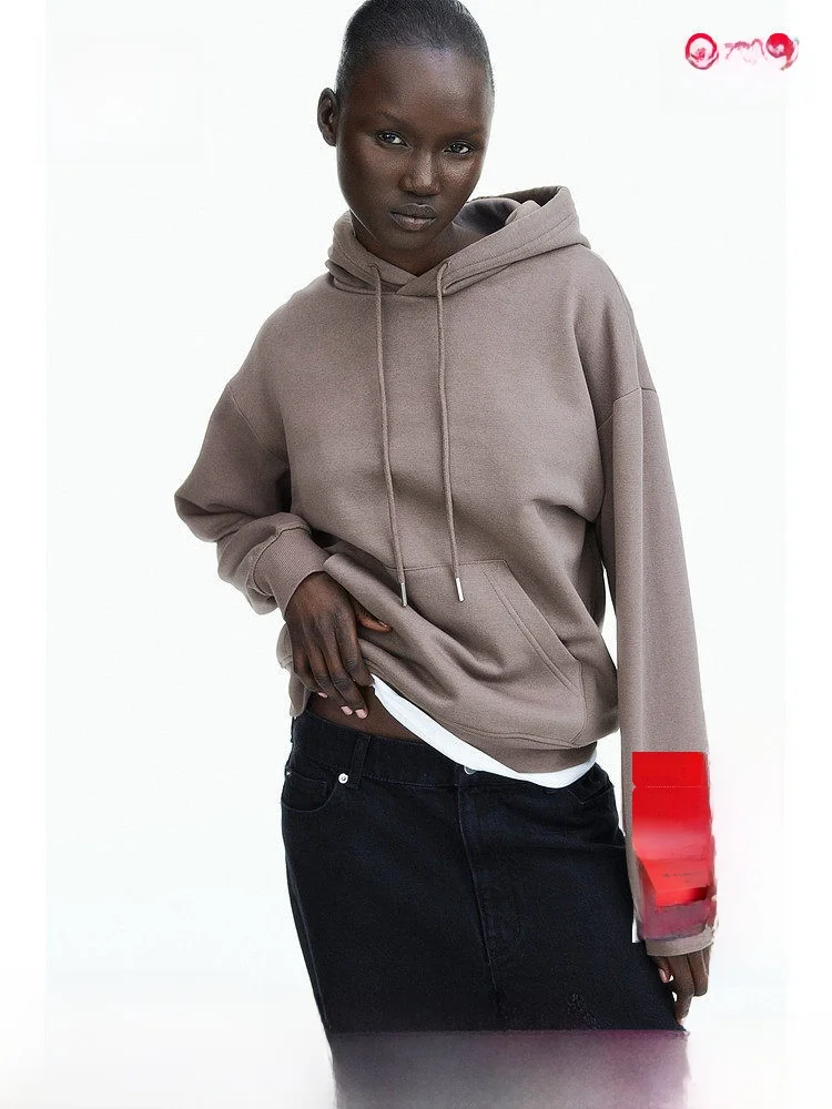 

Свободная повседневная толстовка с длинными рукавами для женщин, новинка H&M, весенняя коллекция, удобный топ с капюшоном из смеси хлопка и полиэстера