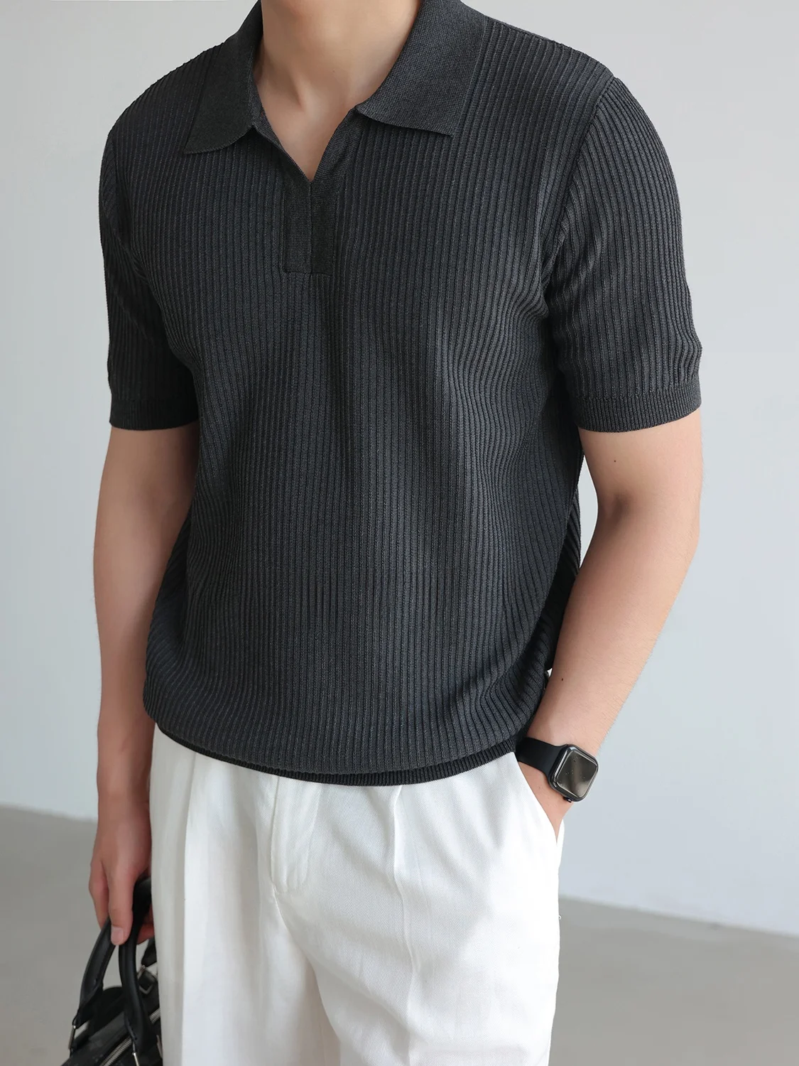 Men's Summer Business Casual Short Sleeve Knitted Shirt  Lyocell  Shirt Standard Fit Breathable Pure Color