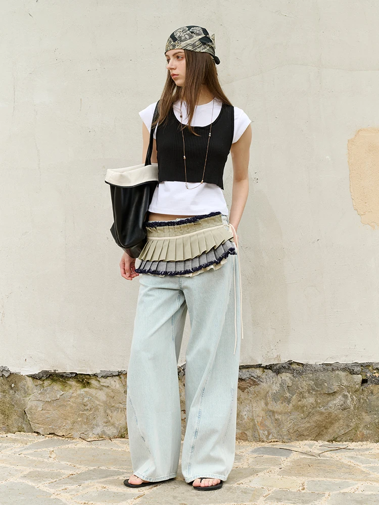 

Asilike Color Blo Bla Knitted Loose White T-irt with Fly Sve Splicing Design Cotton Blend Summer Faion Ladies' Top
