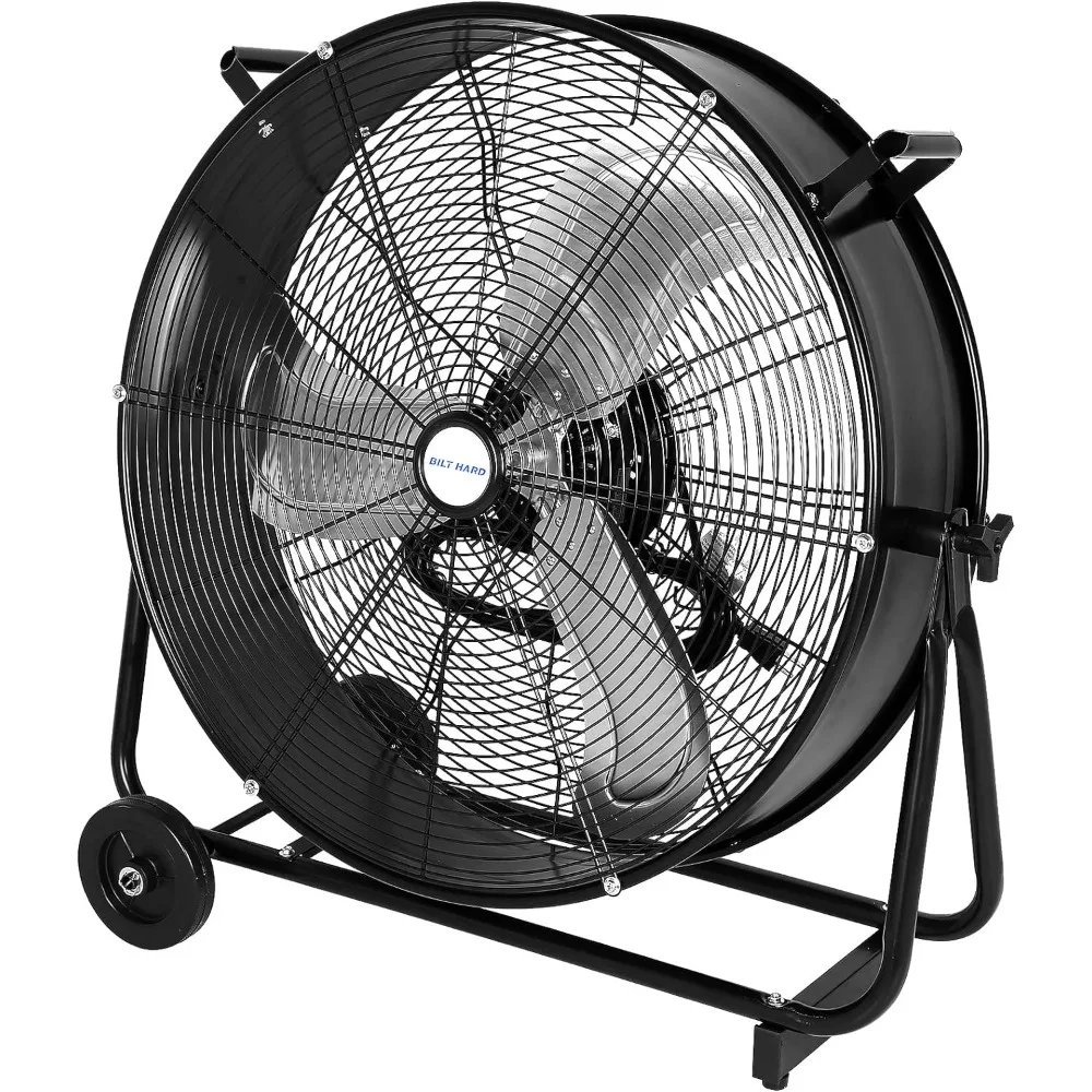 Ventilador de tambor de alta velocidad para garaje, fábrica y sótano, ventilador de tienda negro de Metal resistente de 3 velocidades, 24 ", 8100 CFM