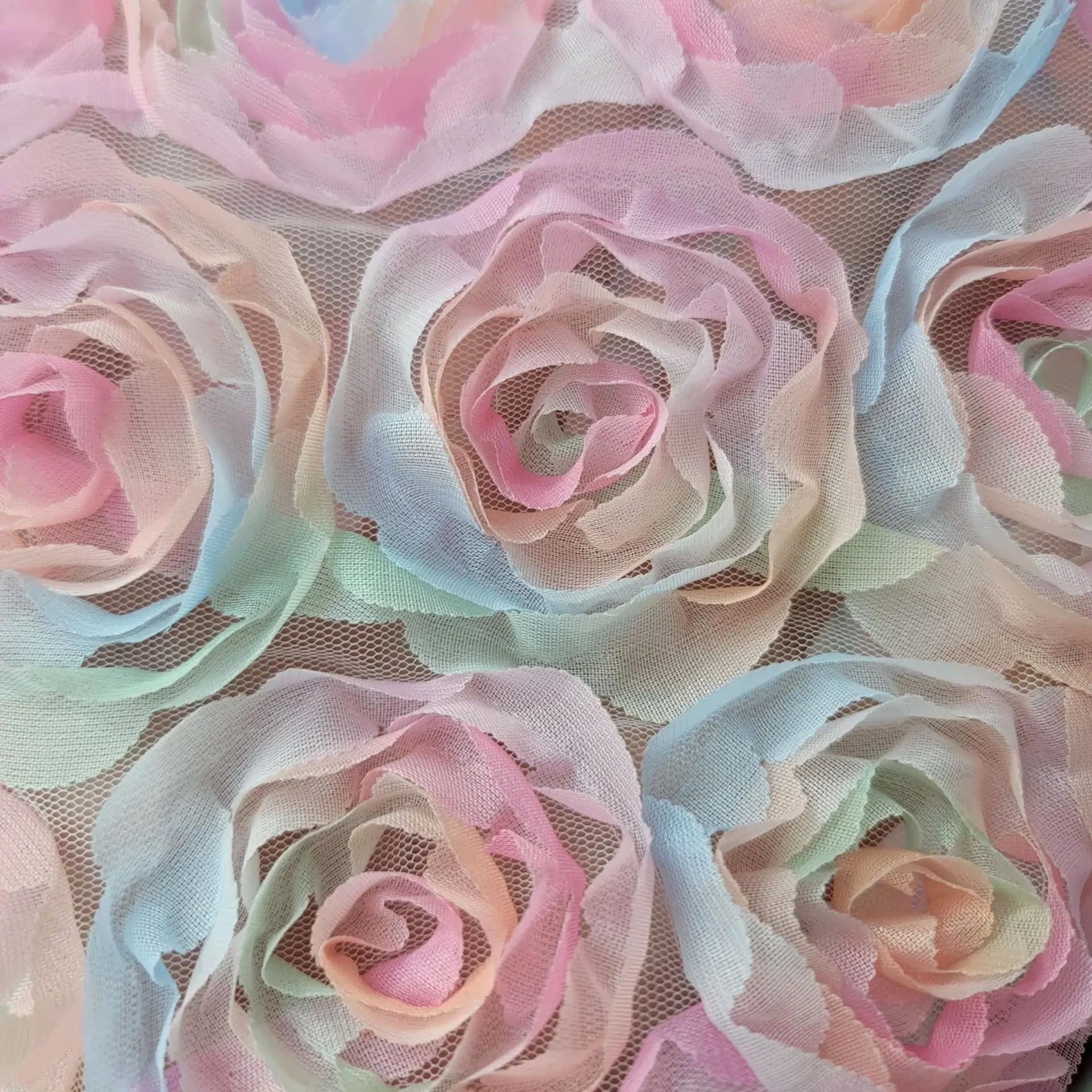 

Embroidered 3D Gradient Rose Tulle Fabric Lace Dress Stage Wear DIY Sewing Designer Fabric