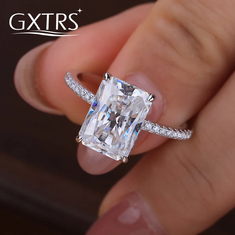 GXTRS 4CT Full Moissanite Ring S925 Silver For Women 8*10mm Sparkling Lab Diamond Wedding Engagement Band Fine Jewelry Certified