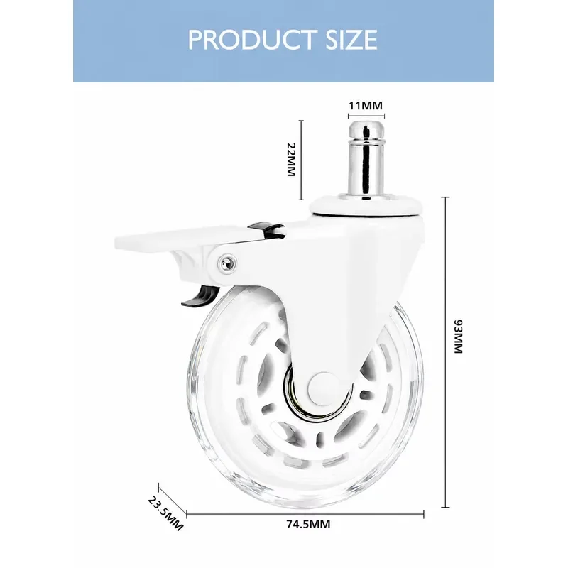 5 Piece Set 3 Inch Rotating Office Chair PU Caster Wheels with Brake Roller Bearings 50kg Load Silent for Living Dining Room