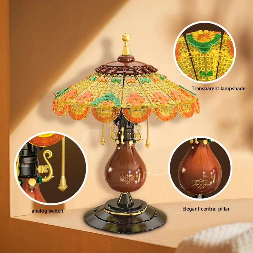 Table Lamp Model Mini Building Blocks Vintage Classic Light Decoration Assemble Gift Educational Toys Exercise Brain Bricks
