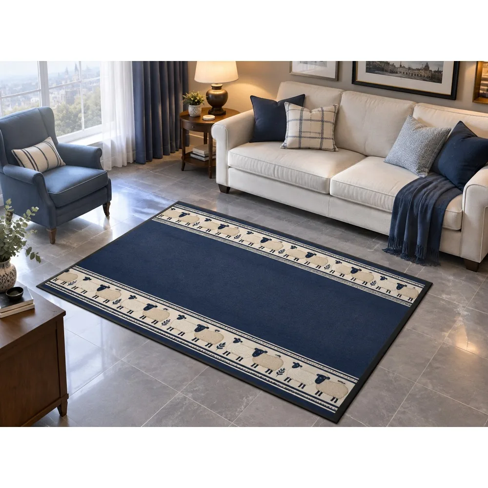 VIKAMA British Navy Cream Sheep Flannel Door Mat, Anti-Slip Absorbent Door Mat, UK Home Decor for Garden Room, Snug, Landing