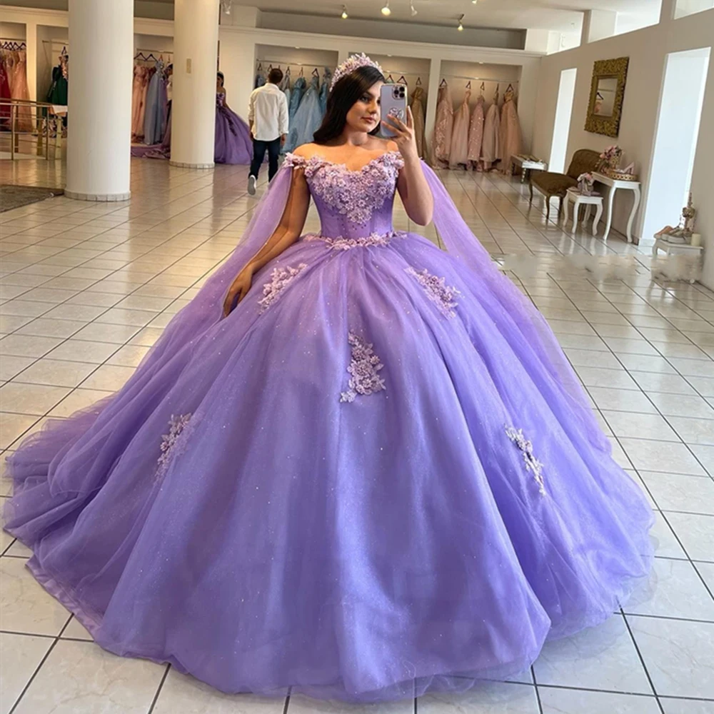 Msikoods-vestido de baile con hombros descubiertos para niña, traje de baile de quinceañera, apliques, vestidos de fiesta formales de celebridades con capa