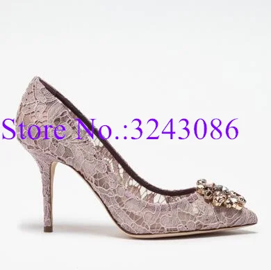 New Spring Lace Crystal Woman Pumps Sexy 6/9.5cm Heel Dress Shoes Thin Heel Pointed Toe Female Single Shoes Office High Heels