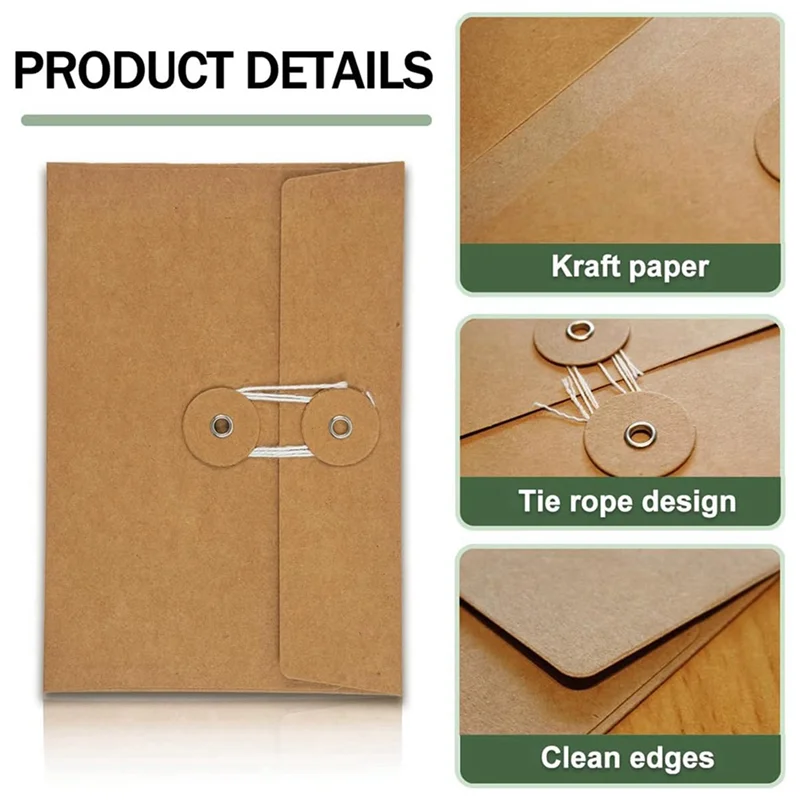 Compact 80 Pcs Kraft Paper Envelopes With String Tie Closure Project Pockets Document Organizer, 4.53 X 6.7 Inches (Brown)