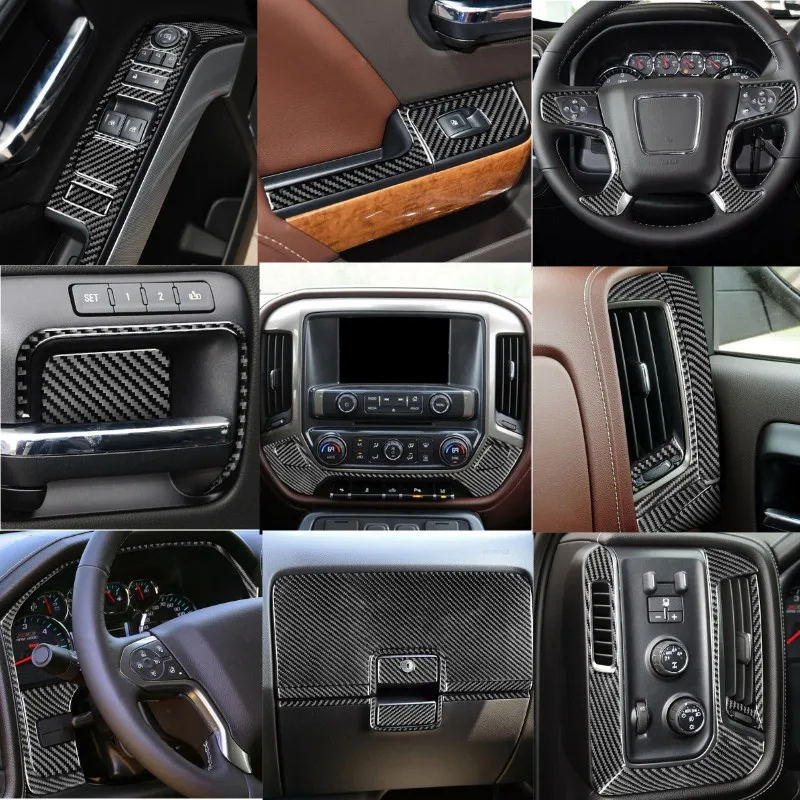 

For Chevrolet Silverado 1500/GMC Sierra 1500 2014-2018 Car Interior Air Outlet Central Control Frame Carbon Fiber Sticker