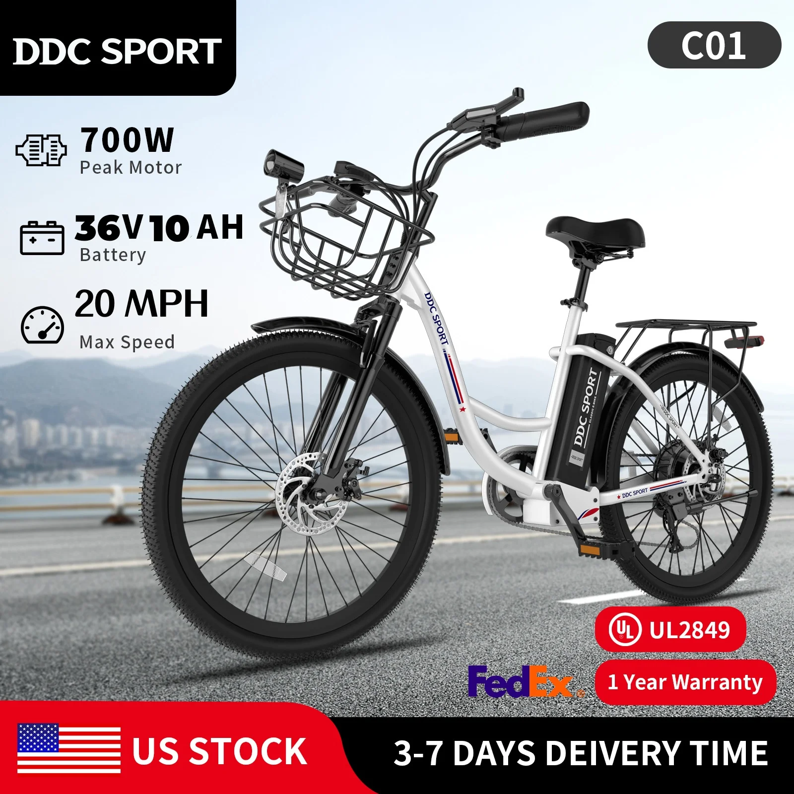 

24 Inch Cruiser Electric Bike, E-Bike for Adults with 36V 10.4AH Removable Battery, Step Through Ebike for Women Men