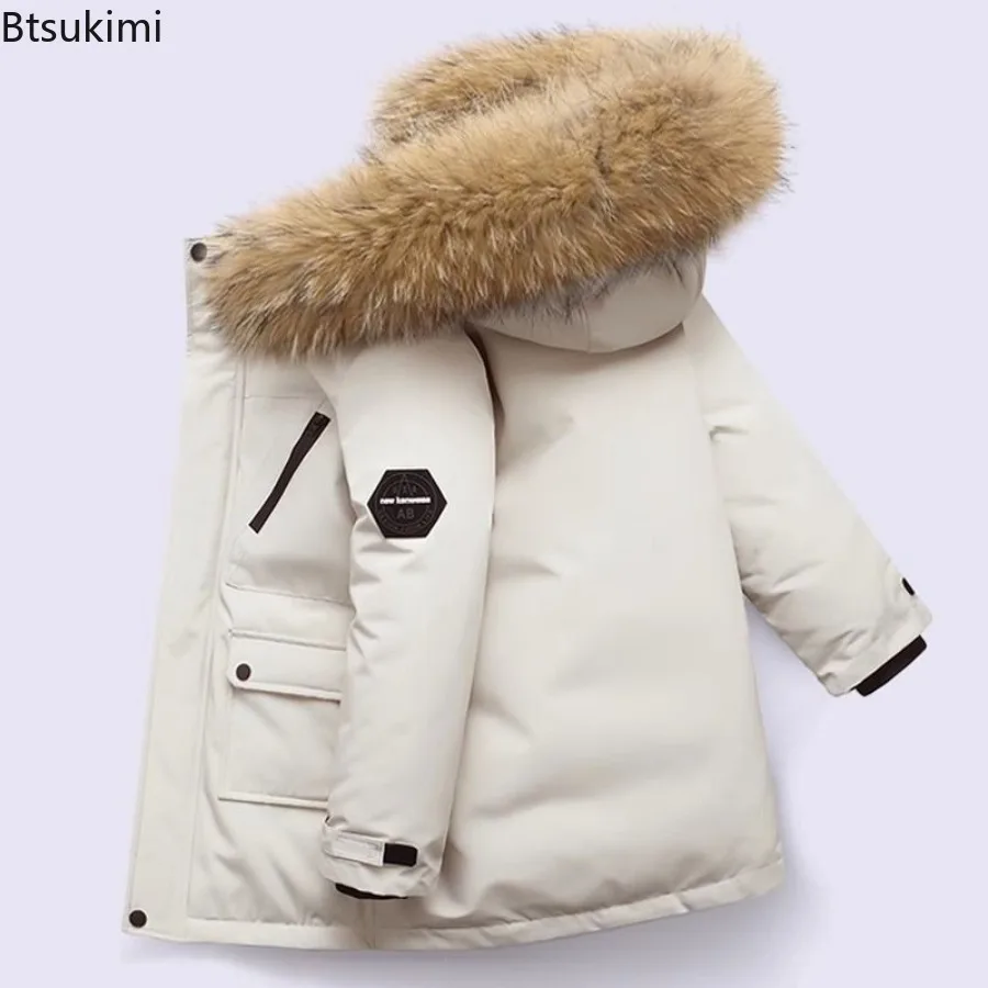 Winter Thickened Coat Boys Thicken Warm Jackets Children's Hooded Fashion Cotton Outerwear New Teenagers Fur Collar Clothing