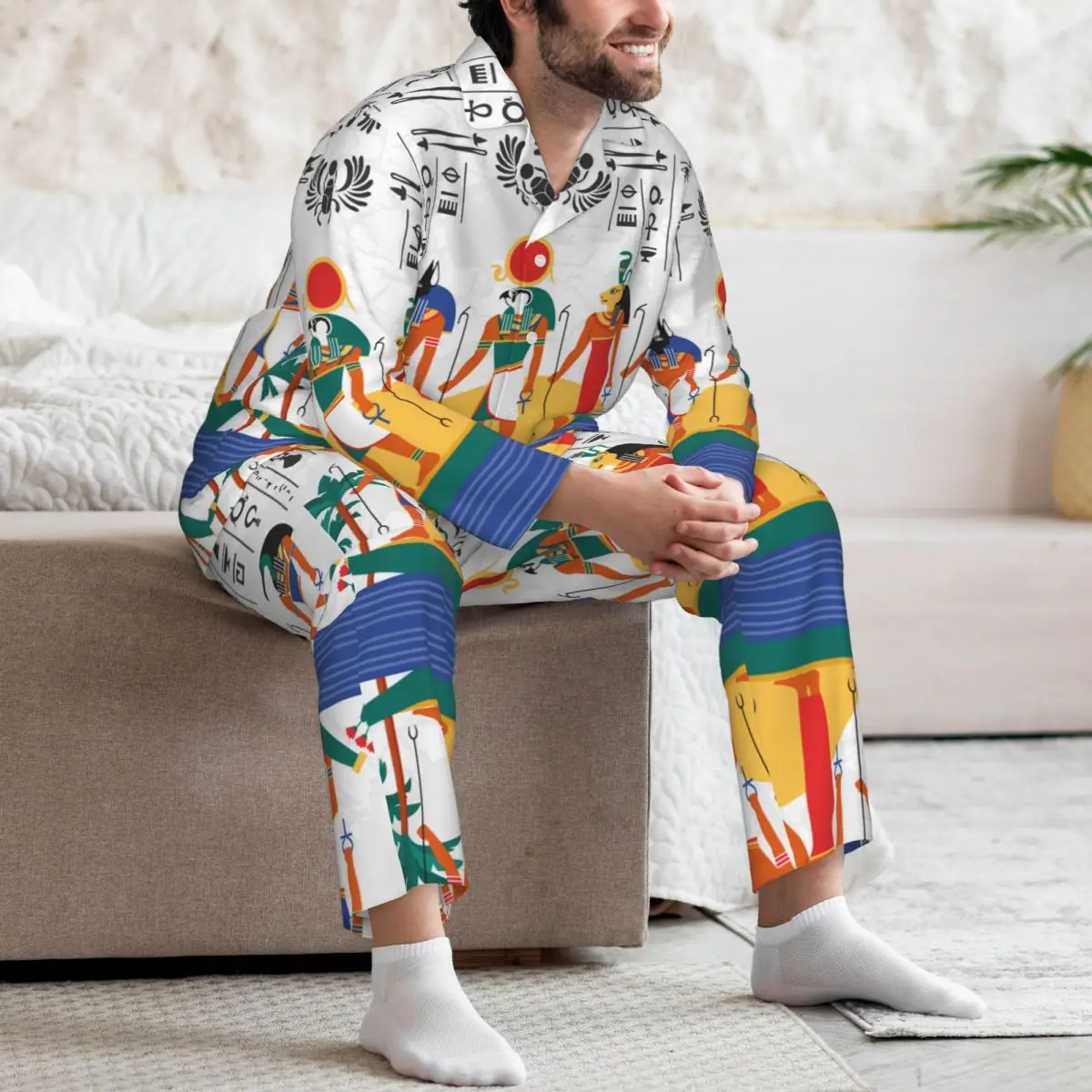 Men's Home Suits Long-sleeved Egyptian Gods And Goddess Suits for Autumn and Winter Pajamas for Men