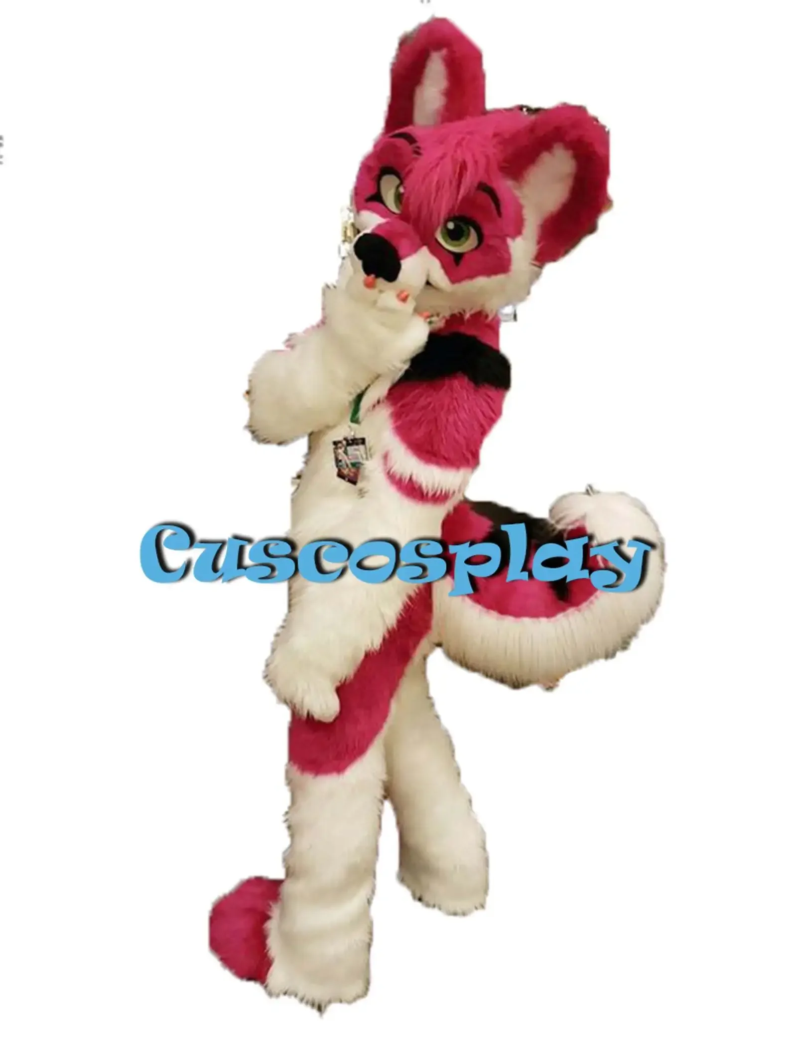 Christmas Pink White Long Fur Husky Fox Dog Mascot Costume High Quality Cartoon Anime Theme Character Adults Size Christmas O