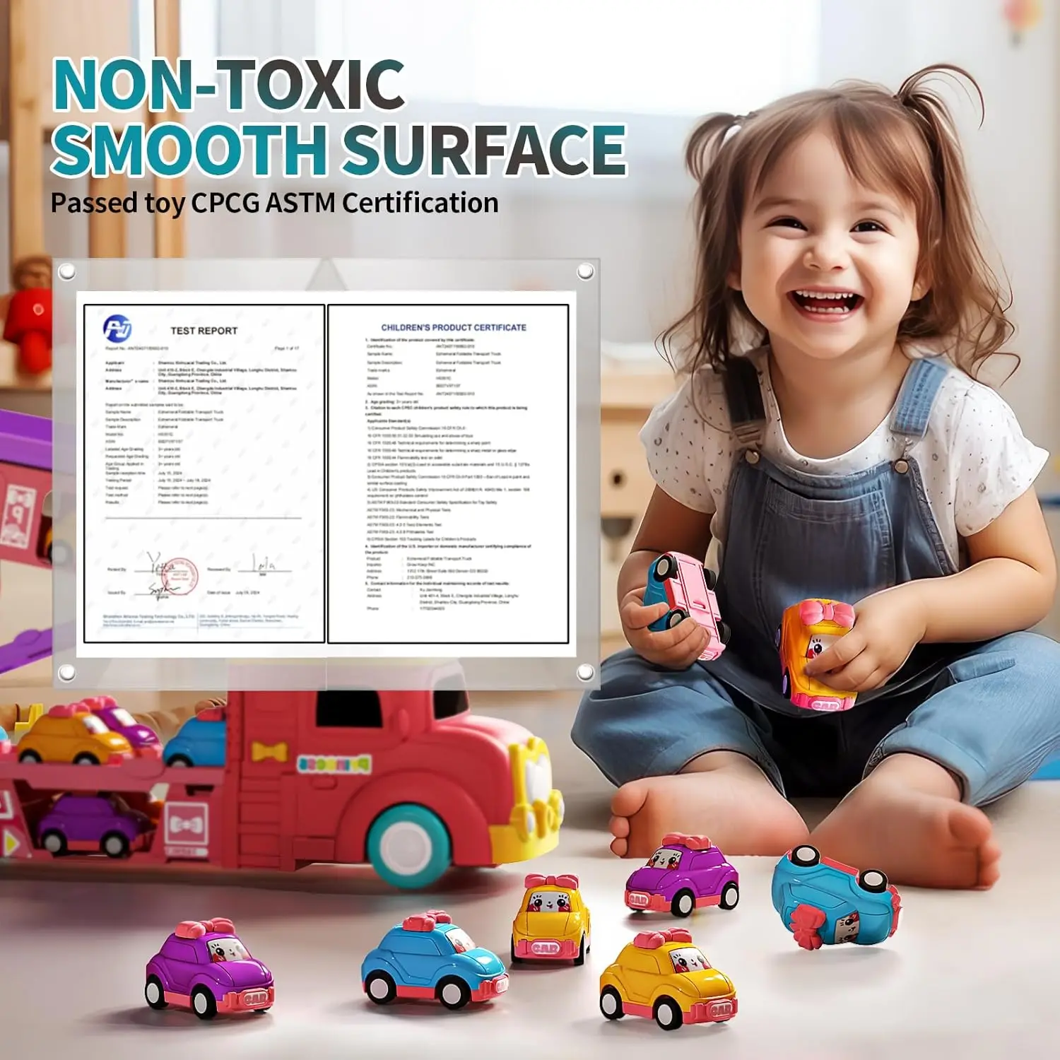 Toddler Toys for Girls Transport Truck Car Toys Ejection Cars Race Track Folding Car Carrier for Kids Christmas Birthday Gifts