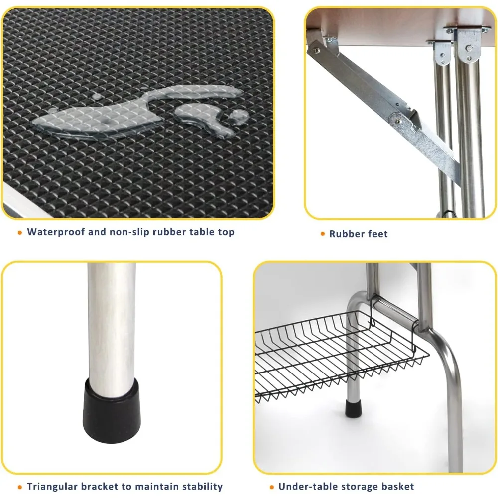 Table de Toilettage pour Chien de 46 Pouces, Station de Bain Pliable pour Animaux Domestiques avec Bras/Noose/Escalier en Maille Réglable