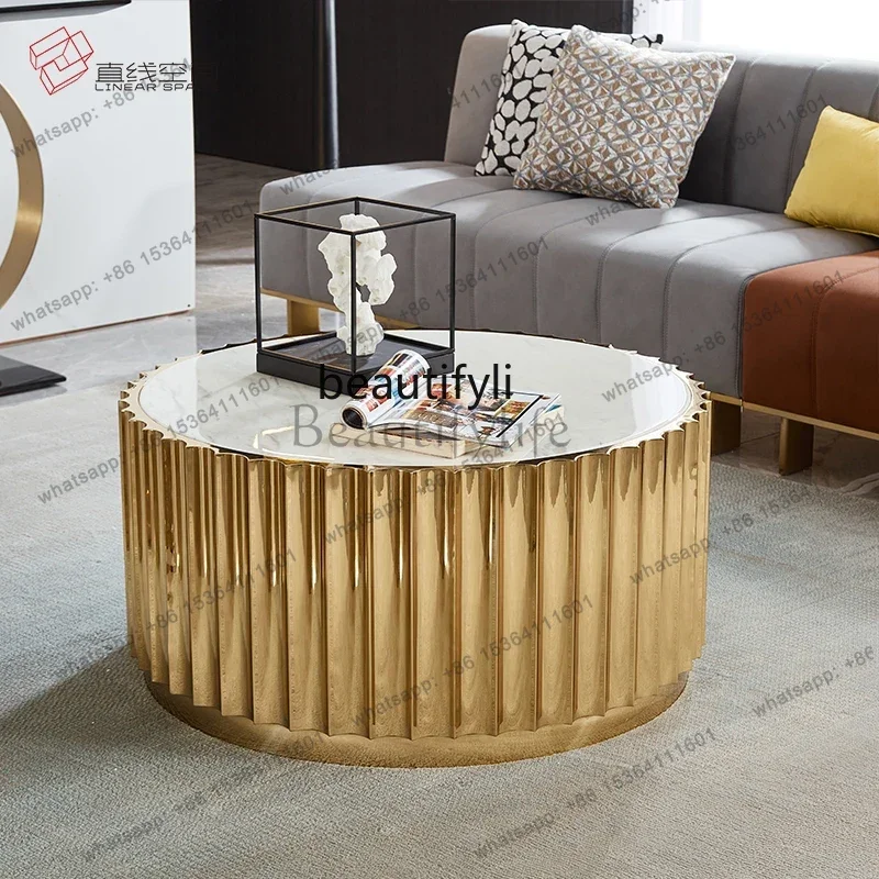 

FG43-Italian light luxury coffee table marble round creative sofa edge few stainless steel villa living room corner few