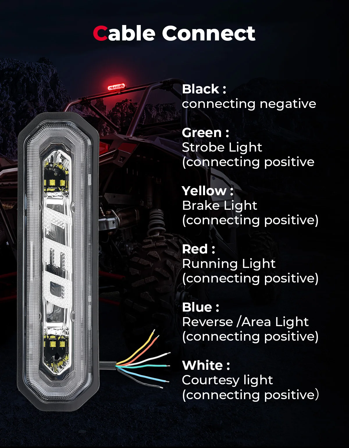 High Mount Brake Light For Car UTV Polaris RZR 1000 800 900 XP Ranger Rear Chase LED Light Bar Running Brake Reverse for Can-Am view 6
