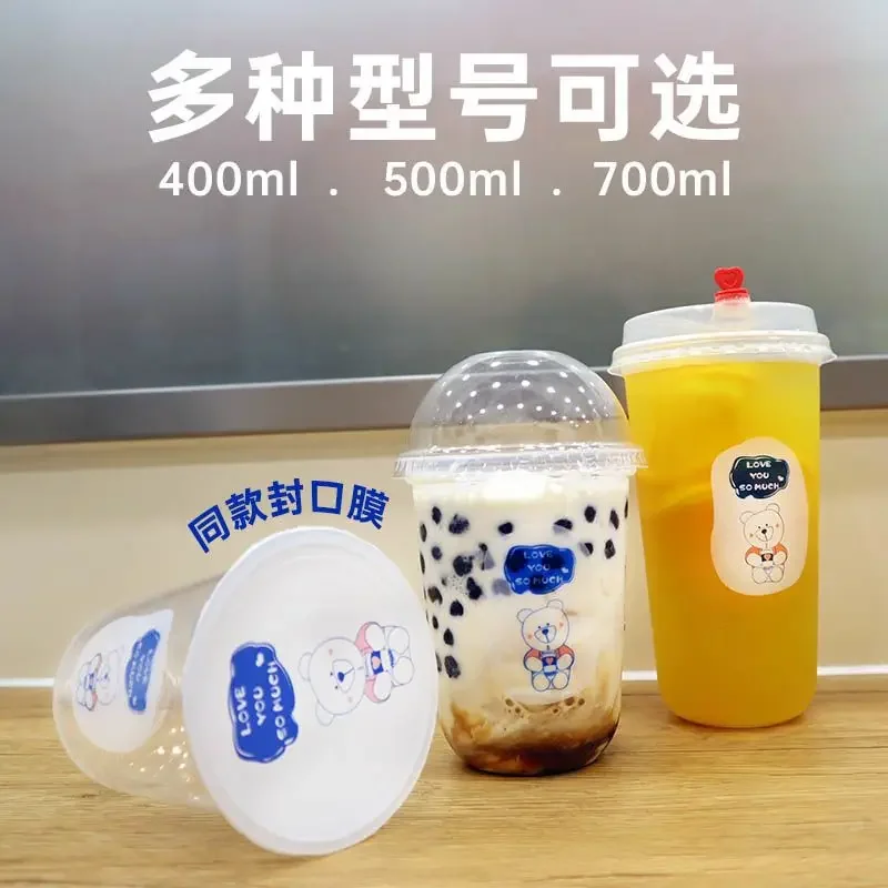 100pcs Disposable 400ml U-shaped Cups  Spherical Lid Milkshake Ice Cream Sundae Cup Commercial Fruit Juice Plastic Packaging