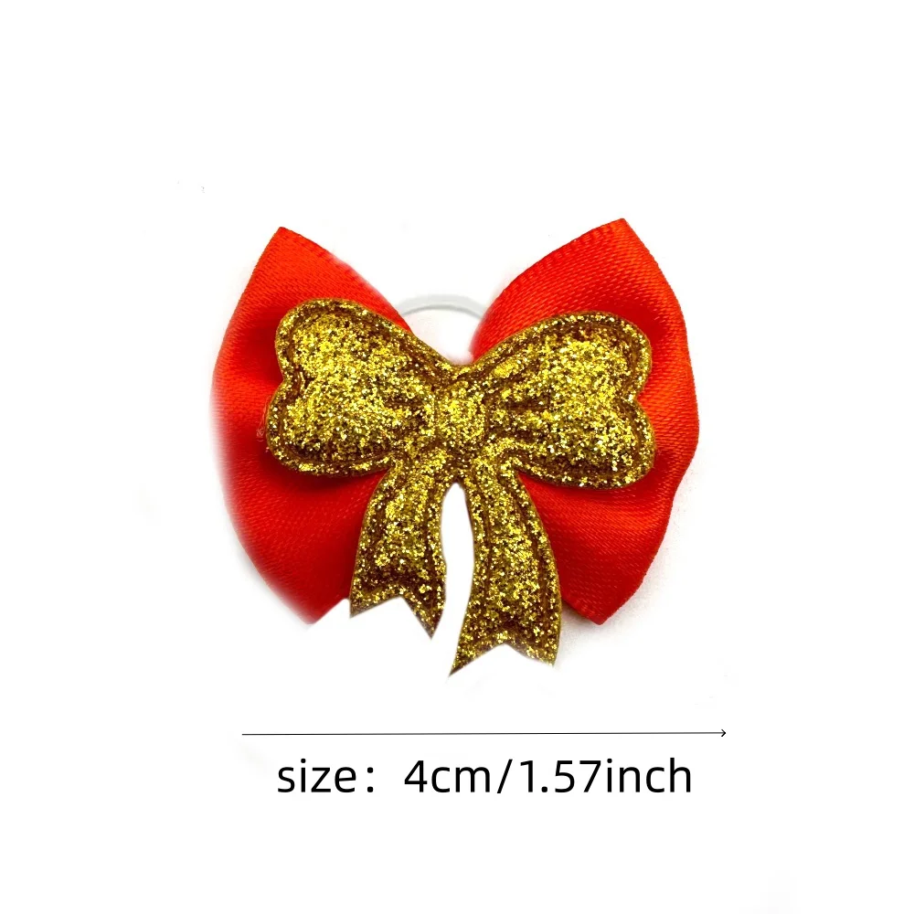 50pcs Handmade Christmas Style Dog Hair Bows Rubber Bands Pet Small Dog Bowknot Xmas Dogs Bows Pet Accessories for Small Dogs
