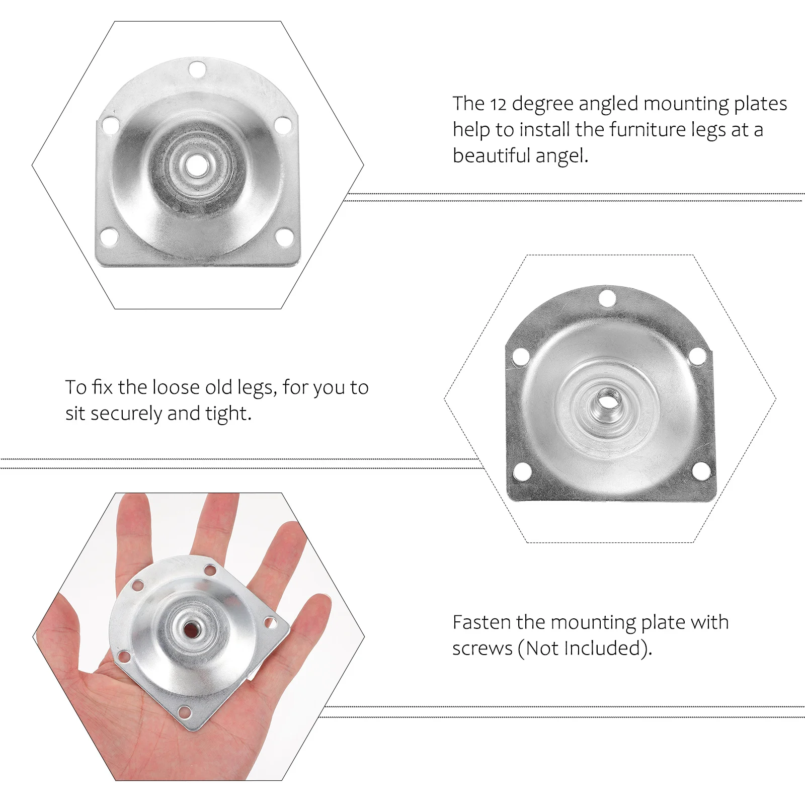 

8Pcs Furniture Leg Mounting Plates 12 Degree Angled Slanted Fixing for Couch Bench Dresser Attachment Plates Furniture