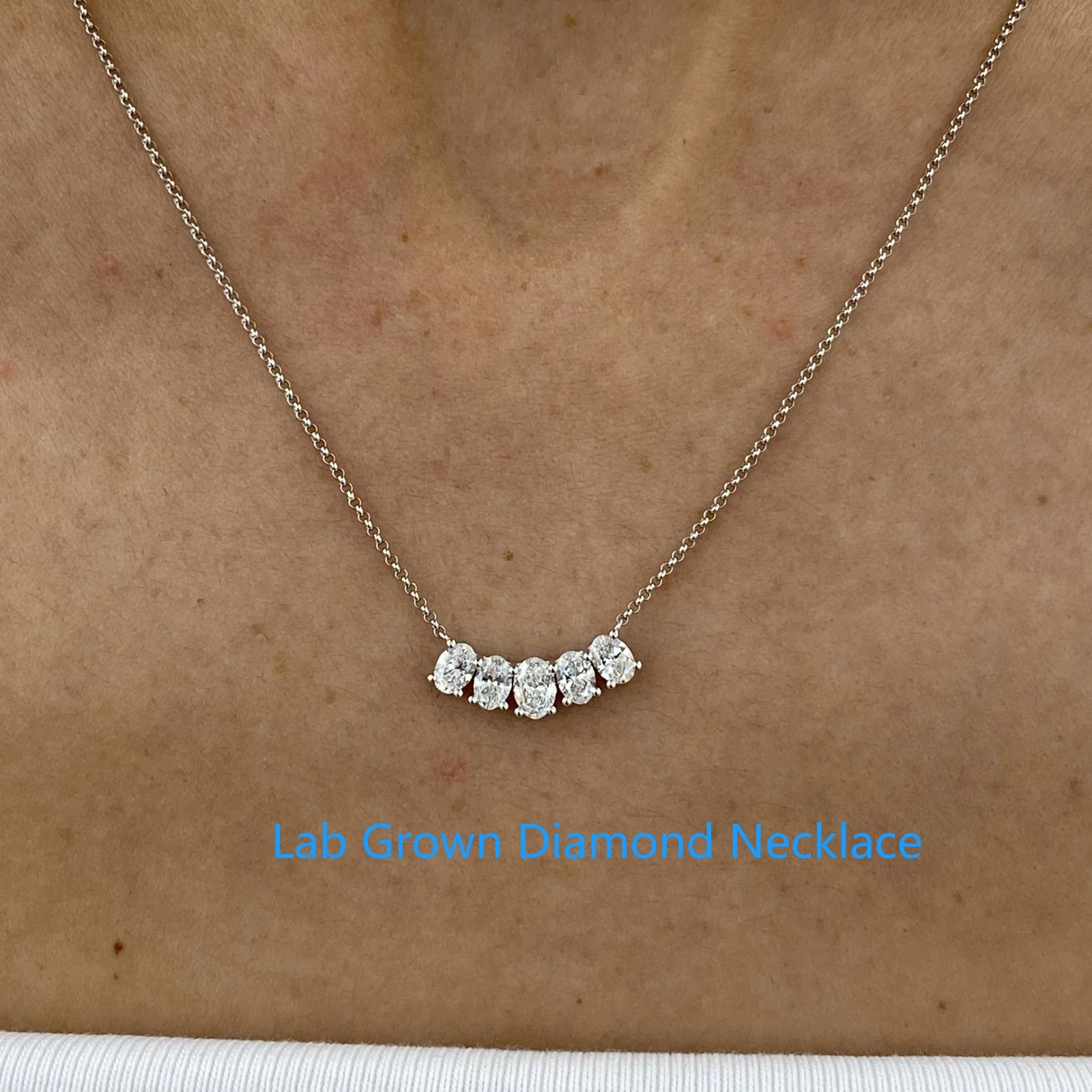 CVD HPHT Oval Shape Lab Grown Diamond Chain Necklace 1.1ctw DEF VS-VVS Platinum 950 Diamond Wedding Necklace For Lady