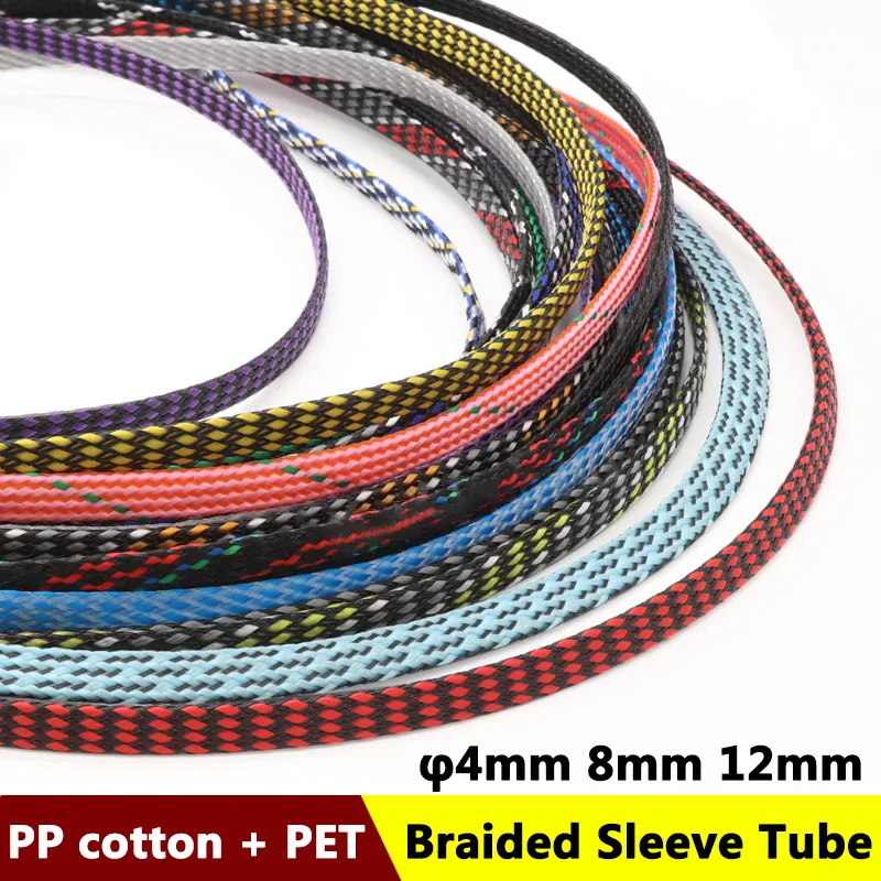 1M 4 8 12mm Braid Sleeve PP Cotton PET Braided Sleeve Tube Yarn Soft Wire Wrap Insulated Cable Protection Line Harness Sheath